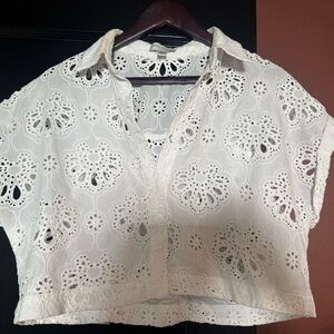 Chic White Eyelet Lace Women's Blouse